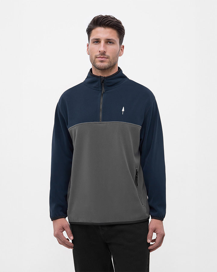 TreeFleece Quarter Zip Colorblock Relaxed Dark Navy-Anthracite - SWEATER - NIKIN EU