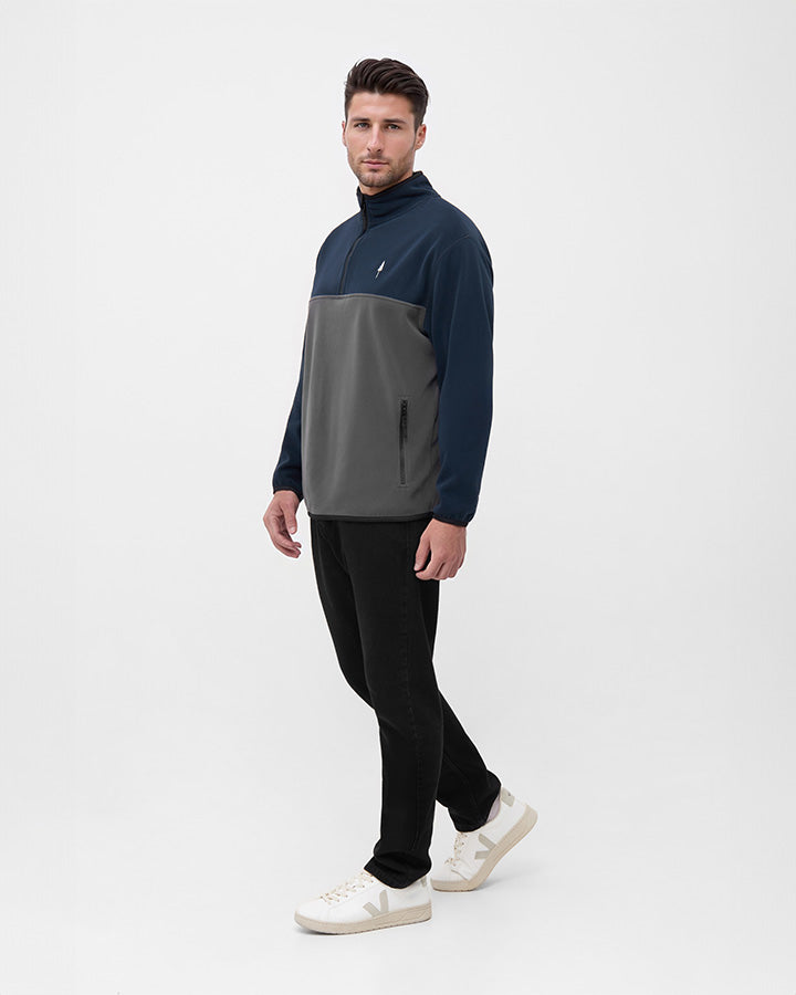 TreeFleece Quarter Zip Colorblock Relaxed Dark Navy-Anthracite - SWEATER - NIKIN EU