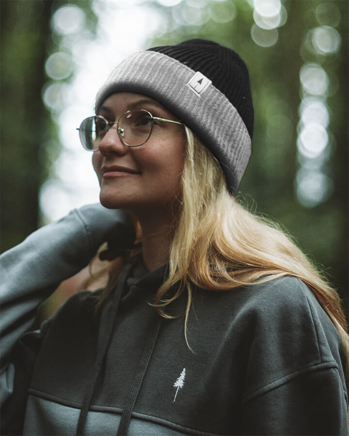 Treeanie Ribbed Colorblock Black Mel-Light Grey Mel - BEANIE - NIKIN EU