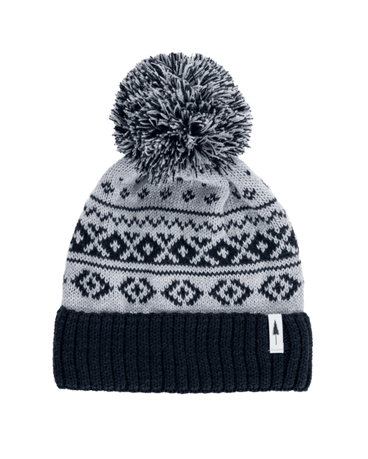 Treeanie tricoté pom pom norvégien - Light Grey Mel-Navy - BEANIE - NIKIN