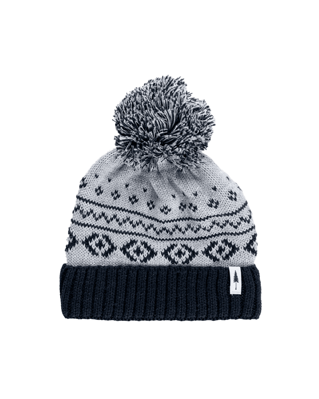 Treeanie tricoté norvégien Pom Pom Kids - Light Grey Mel-Navy - BEANIE - NIKIN