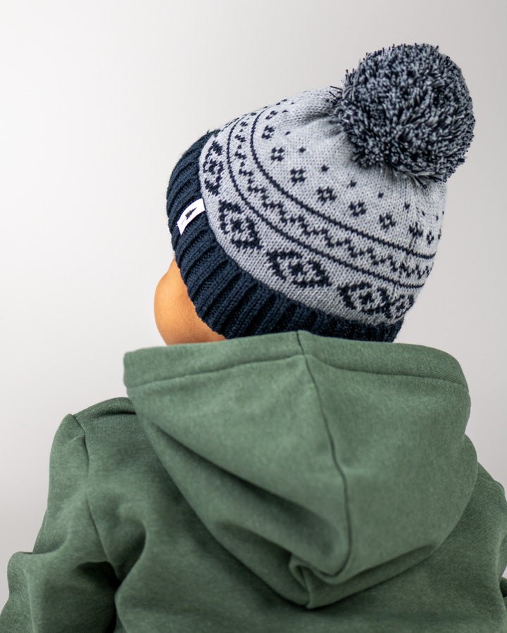 Treeanie tricoté norvégien Pom Pom Kids - Light Grey Mel-Navy - BEANIE - NIKIN