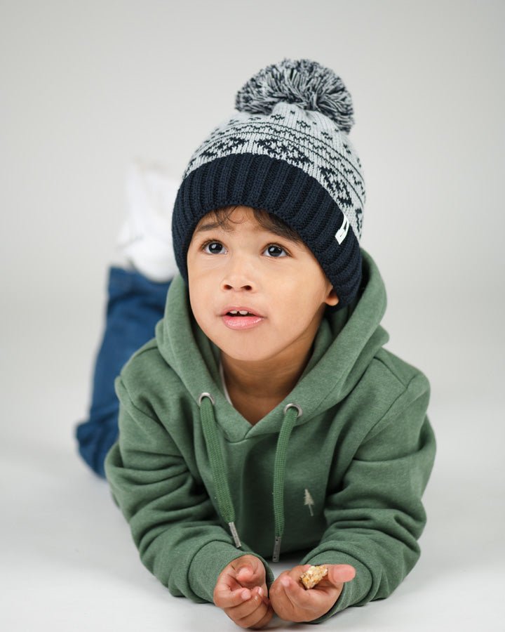 Treeanie tricoté norvégien Pom Pom Kids - Light Grey Mel-Navy - BEANIE - NIKIN