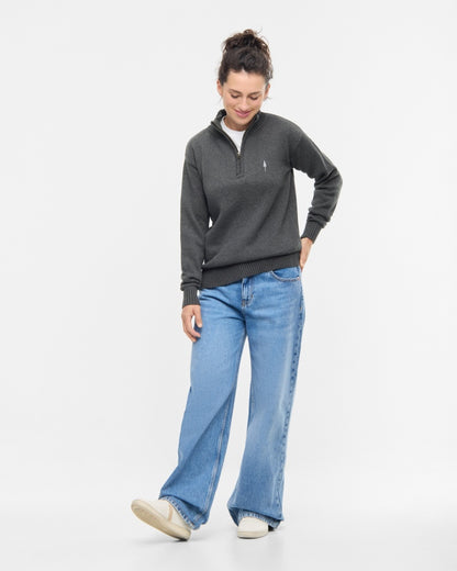 TreePullover Quarter - Zip Knit Anthracite Mel