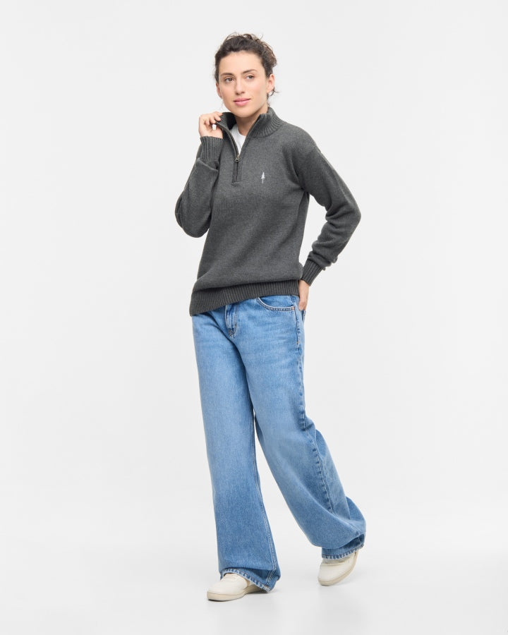 TreePullover Quarter - Zip Knit Anthracite Mel