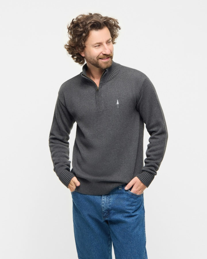 TreePullover Quarter - Zip Knit Anthracite Mel