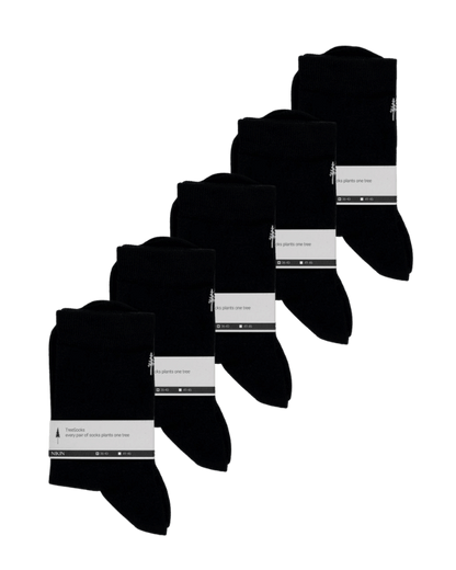 TreeSocks Standard Plain Black 5-pack