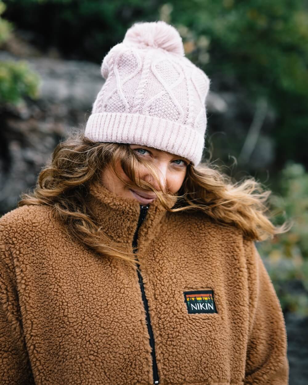 Treeanie Cable Knit PomPom Italian Clay - BEANIE - NIKIN EU