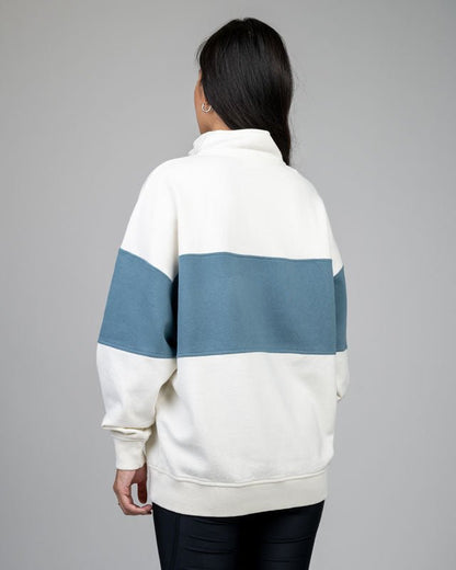 TreeSweater Quarter Zip Colorblock NIKIN Femmes - White-Marine Teal - SWEATER - NIKIN