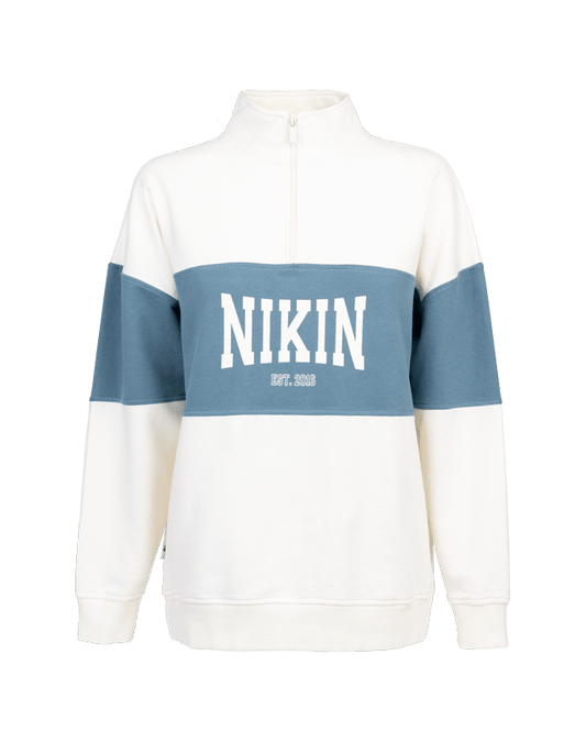 TreeSweater Quarter Zip Colorblock NIKIN Women - White-Marine Teal - SWEATER - NIKIN